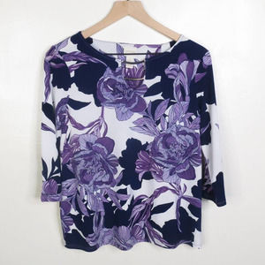 Chico's Purple Flower Top Silver 0P Small